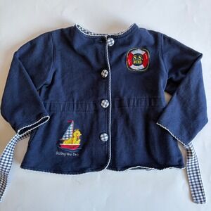 Vintage Sesame Street Big Bird Nautical Navy Blue Cotton Cardigan Jacket 3T
